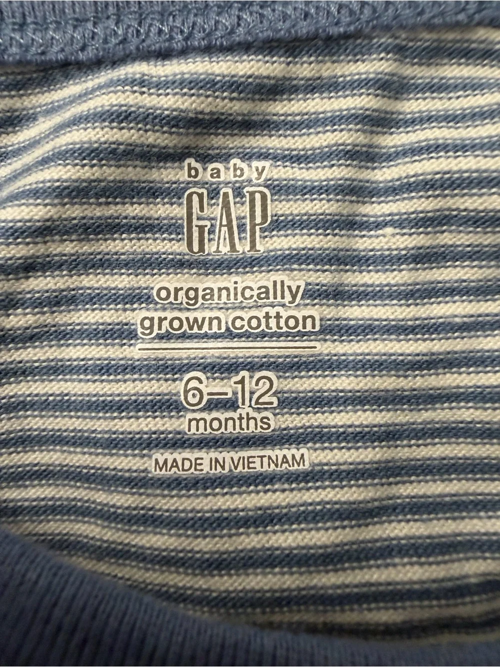GAP Blue and White Striped Long-Sleeve Baby Bodysuit 6-12 Months